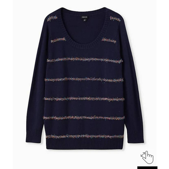 Torrid TINSEL STRIPE HOLIDAY SWEATER - NAVY Size 1 - Picture 1 of 11